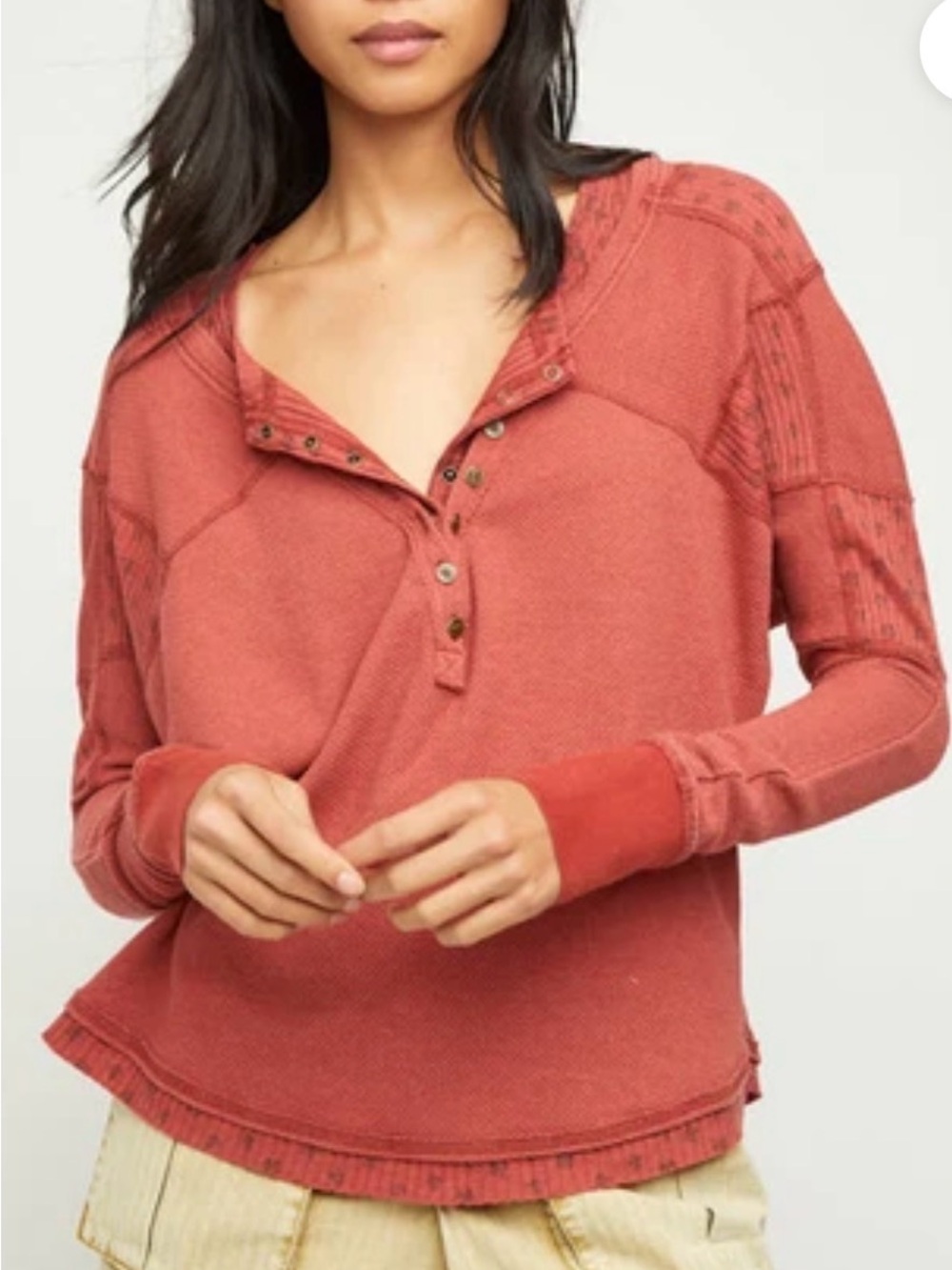Free People – We The Free Heart to Heart Thermal Henley – Brick Path – XS